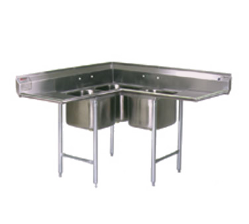 Eagle Group C314-10-3-12 82" 3 Compartment Corner Sink w/ 14"L x 10"W Bowl, 10" Deep-cityfoodequipment.com