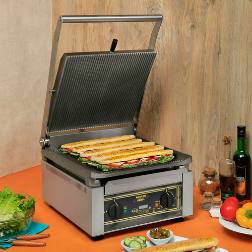 Equipex PANINI XL Single Commercial Panini Press w/ Cast Iron Grooved Plates, 208-240v/1ph-cityfoodequipment.com