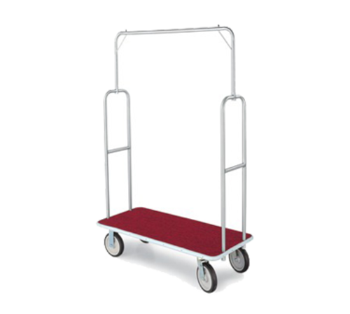 Forbes Industries Economy Luggage Cart w/ Red Carpeted Deck - 47"L x 22"W x 70 1/2"H, Brushed Steel (2495-RD-GY)-cityfoodequipment.com