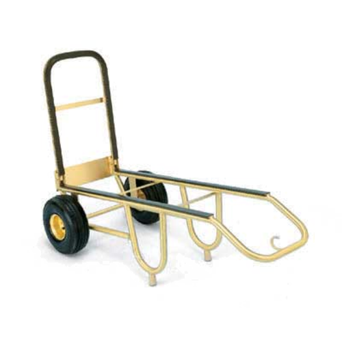 Forbes Industries Bellman's Handtruck w/ 23 1/2" Fold Up Dropnose & Brown Vinyl Bumpers - Brushed Brass (1570-B)-cityfoodequipment.com