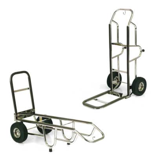 Forbes Industries Bellman's Handtruck w/ 23 1/2" Fold Up Dropnose & Black Vinyl Bumpers - Polished Steel (1570-B-PS)-cityfoodequipment.com