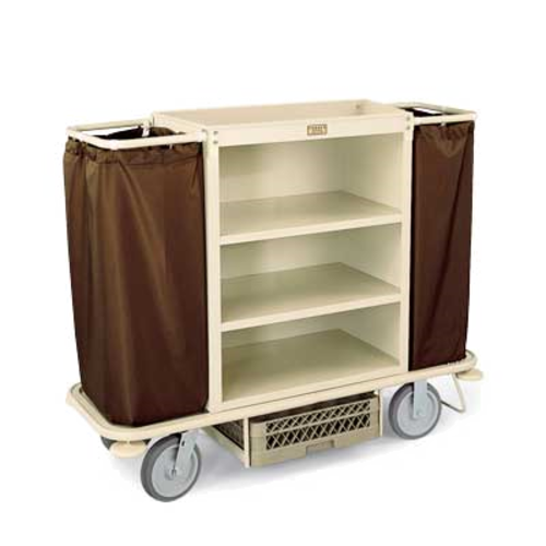 Forbes Industries Housekeeping Cart w/ (3) Shelves & Glass Rack Holder - 30"L x 19"W x 36"H, Steel (2107)-cityfoodequipment.com
