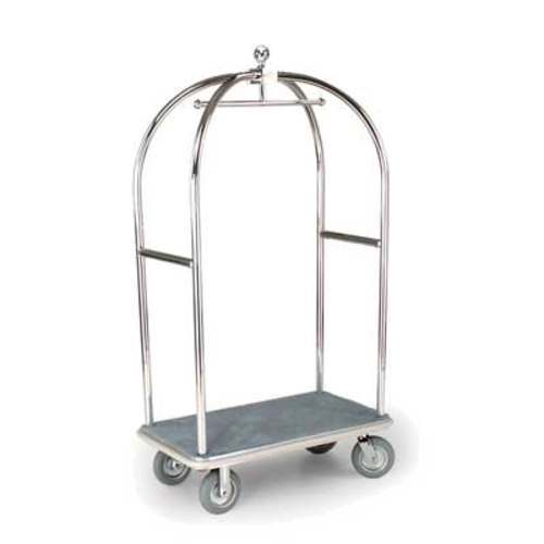 Forbes Industries Birdcage Luggage Cart w/ (2) Push Bars & Carpeted Deck - 43"L x 24"W x 78"H, Polished Brass (2419)-cityfoodequipment.com