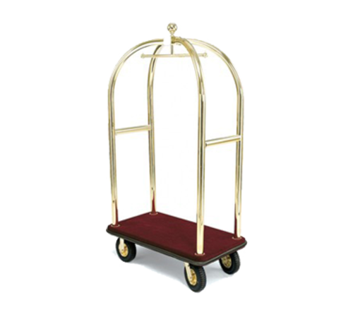 Forbes Industries Birdcage Luggage Cart w/ (2) Push Bars & Carpeted Deck - 43"L x 24"W x 78"H, Polished Brass (2421)-cityfoodequipment.com