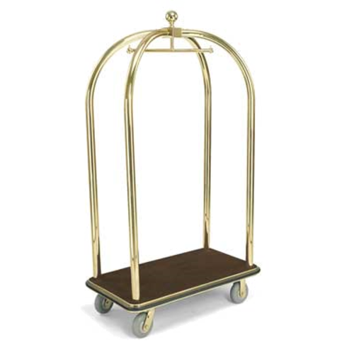 Forbes Industries Birdcage Luggage Cart w/ Carpeted Deck - 43"L x 24"W x 78"H, Solid Brass (2422)-cityfoodequipment.com