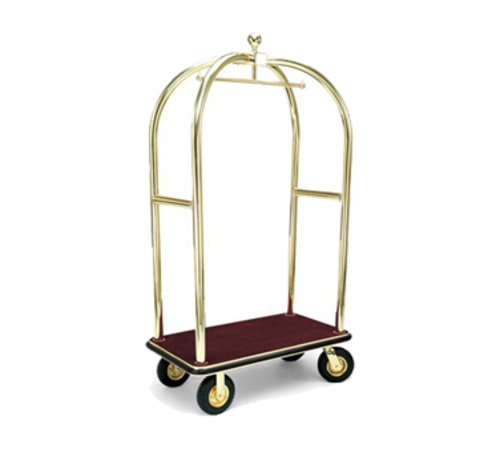 Forbes Industries Birdcage Luggage Cart w/ (2) Push Bars & Carpeted Deck - 43"L x 24"W x 78"H, Polished Brass (2425)-cityfoodequipment.com