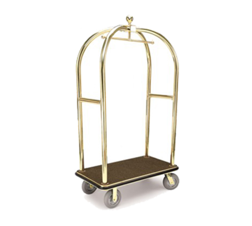 Forbes Industries Birdcage Luggage Cart w/ (2) Push Bars & Carpeted Deck - 43"L x 24"W x 78"H, Polished Brass (2426)-cityfoodequipment.com