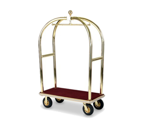 Forbes Industries Birdcage Luggage Cart w/ (2) Push Bars & Carpeted Deck - 24"L x 48"W x 78"H, Polished Brass (2428)-cityfoodequipment.com
