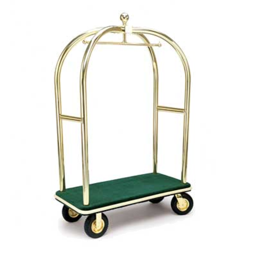 Forbes Industries Birdcage Luggage Cart w/ (2) Push Bars & Carpeted Deck - 48"L x 24"W x 72"H, Polished Brass (2437)-cityfoodequipment.com