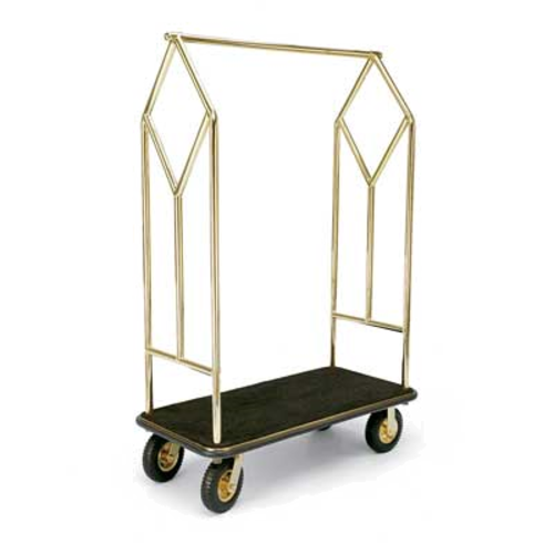 Forbes Industries Luggage Cart w/ Carpeted Deck - 47 1/2"L x 23 1/2"W x 74"H, Solid Brass (2444)-cityfoodequipment.com