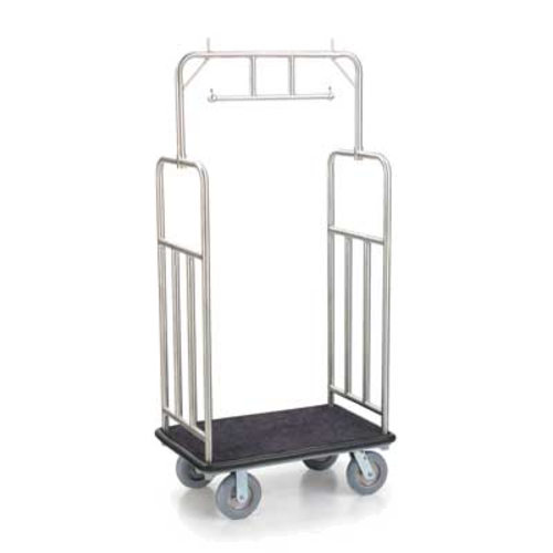 Forbes Industries Luggage Cart w/ Carpeted Deck - 37"L x 23"W x 77"H, Diamond Textured Steel (2479-DT)-cityfoodequipment.com