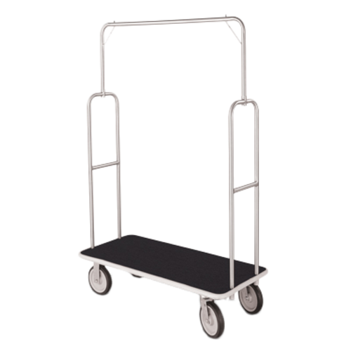 Forbes Industries Economy Luggage Cart w/ Black Carpeted Deck - 47"L x 22"W x 70 1/2"H, Brushed Steel (2495-BK-GY)-cityfoodequipment.com