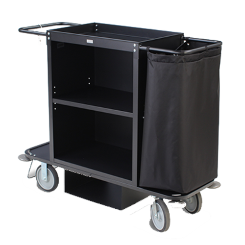 Forbes Industries Housekeeping Cart w/ (2) Shelves & (1) Bag - 30"W x 19"D x 36"H, Steel, Black (2103)-cityfoodequipment.com