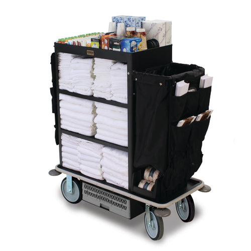 Forbes Industries Housekeeping Cart w/ (3) Shelves & (1) Bag - 18"W x 18"D x 36"H, Steel, Black (2153A)-cityfoodequipment.com