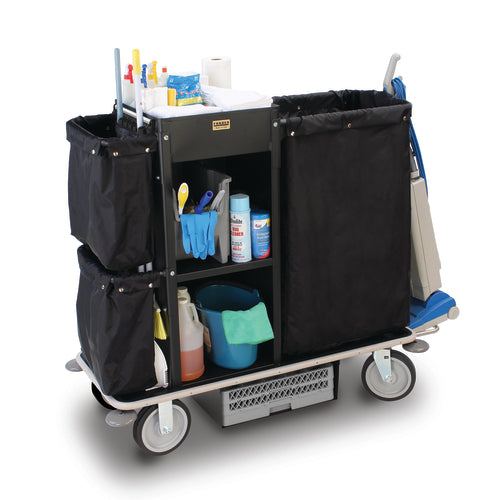 Forbes Industries Housekeeping Cart w/ (3) Shelves & (3) Bags - 30"W x 18"D x 36"H, Steel, Black (2155A)-cityfoodequipment.com