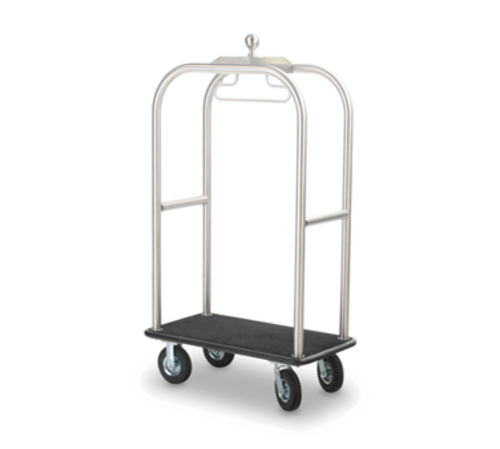 Forbes Industries Luggage Cart w/ (2) Push Bars & Carpeted Deck - 42 1/2"L x 24"W x 76"H, Brushed Steel (2511-SS)-cityfoodequipment.com