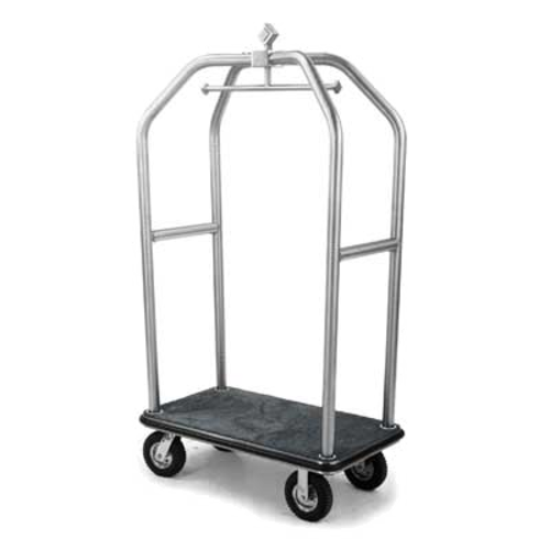 Forbes Industries Luggage Cart w/ (2) Push Bars & Carpeted Deck - 43"L x 24"W x 78"H, Polished Textured Steel (2510-PDT)-cityfoodequipment.com