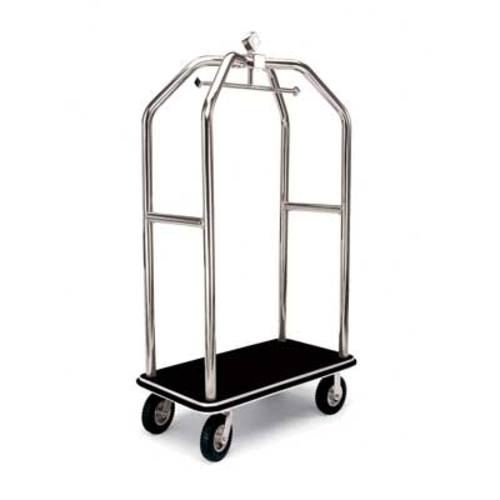 Forbes Industries Luggage Cart w/ (2) Push Bars & Carpeted Deck - 43"L x 24"W x 78"H, Brushed Steel (2510-SS)-cityfoodequipment.com