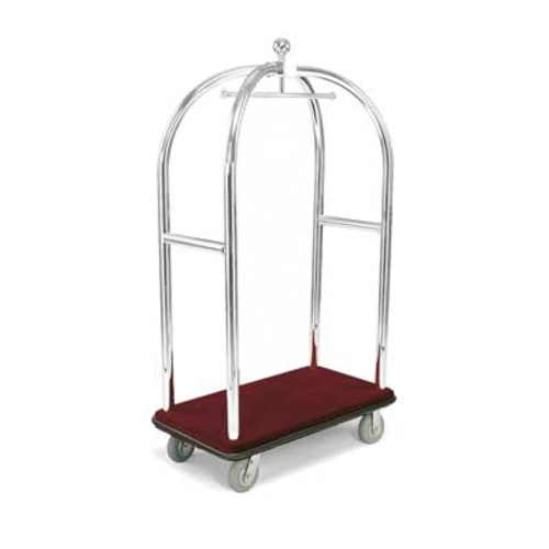 Forbes Industries Birdcage Luggage Cart w/ (2) Push Bars & Carpeted Deck - 43"L x 24"W x 78"H, Brushed Steel (2517-SS)-cityfoodequipment.com