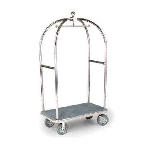 Forbes Industries Birdcage Luggage Cart w/ (2) Push Bars & Carpeted Deck - 43"L x 24"W x 78"H, Polished Steel (2519)-cityfoodequipment.com