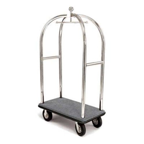 Forbes Industries Birdcage Luggage Cart w/ (2) Push Bars & Carpeted Deck - 43"L x 24"W x 78"H, Brushed Steel (2521-SS)-cityfoodequipment.com