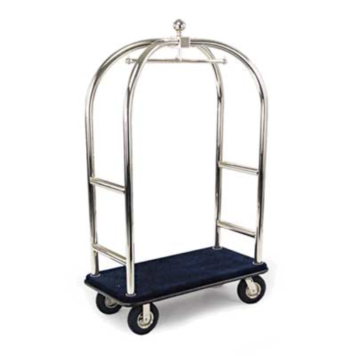 Forbes Industries Birdcage Luggage Cart w/ Carpeted Deck - 48"L x 24"W x 78"H, Polished Diamond Textured Steel (2523-PDT)-cityfoodequipment.com
