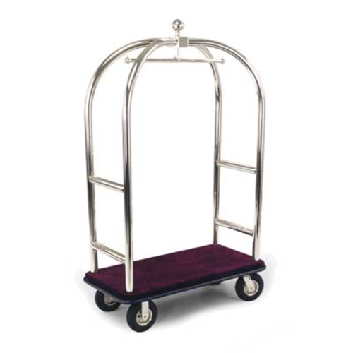 Forbes Industries Birdcage Luggage Cart w/ (2) Push Bars & Carpeted Deck - 48"L x 24"W x 78"H, Brushed Steel (2523-SS)-cityfoodequipment.com