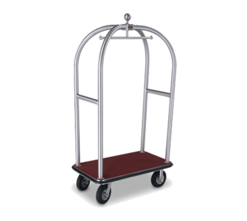 Forbes Industries Birdcage Luggage Cart w/ (2) Push Bars & Carpeted Deck - 43"L x 24"W x 78"H, Brushed Steel (2525-SS)-cityfoodequipment.com
