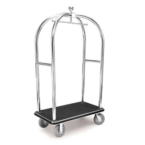 Forbes Industries Birdcage Luggage Cart w/ Carpeted Deck - 43"L x 24"W x 78"H, Polished Diamond Textured Steel (2526-PDT)-cityfoodequipment.com