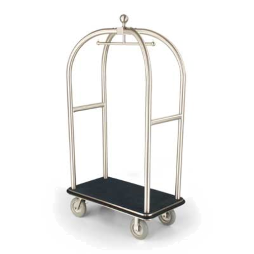 Forbes Industries Birdcage Luggage Cart w/ (2) Push Bars & Carpeted Deck - 43"L x 24"W x 78"H, Brushed Steel (2526-SS)-cityfoodequipment.com