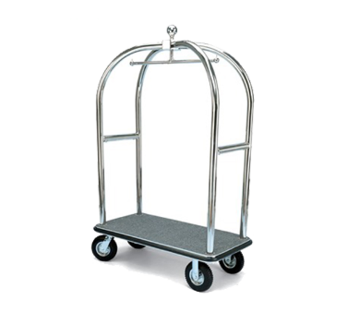 Forbes Industries Birdcage Luggage Cart w/ (2) Push Bars & Carpeted Deck - 48"L x 24"W x 72"H, Polished Steel (2528)-cityfoodequipment.com