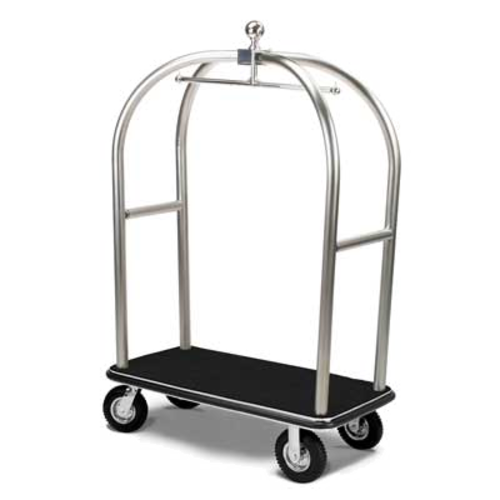 Forbes Industries Birdcage Luggage Cart w/ Carpeted Deck - 48"L x 24"W x 72"H, Polished Diamond Textured Steel (2528-PDT)-cityfoodequipment.com