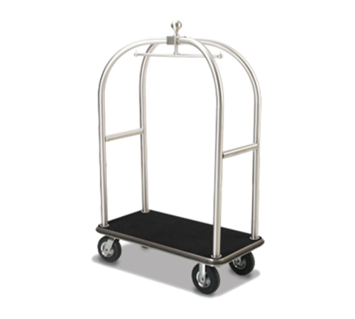 Forbes Industries Birdcage Luggage Cart w/ (2) Push Bars & Carpeted Deck - 48"L x 24"W x 72"H, Brushed Steel (2528-SS)-cityfoodequipment.com
