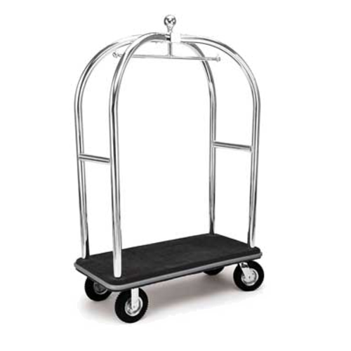Forbes Industries Birdcage Luggage Cart w/ (2) Push Bars & Carpeted Deck - 48"L x 24"W x 72"H, Polished Steel (2537)-cityfoodequipment.com