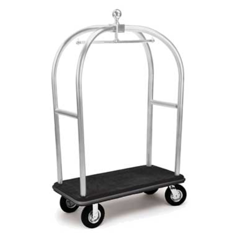 Forbes Industries Birdcage Luggage Cart w/ Carpeted Deck - 48"L x 24"W x 72"H, Polished Diamond Textured Steel (2537-PDT)-cityfoodequipment.com