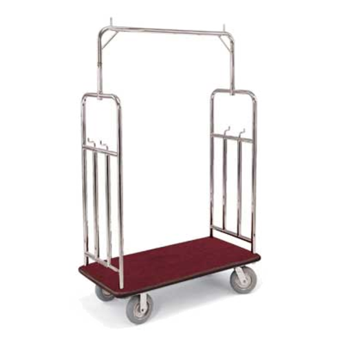 Forbes Industries Luggage Cart w/ Carpeted Deck - 48 1/2"L x 23 1/2"W x 75"H, Polished Steel (2549)-cityfoodequipment.com
