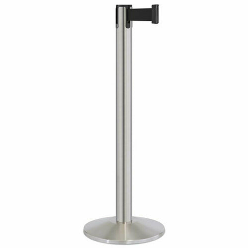 Forbes Industries 40"H Crowd Control Stanchion w/ 7 ft Belt - Brushed Stainless Steel (2711)-cityfoodequipment.com