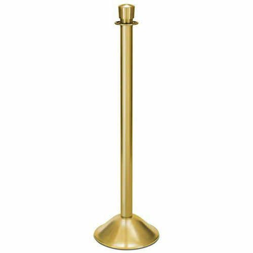 Forbes Industries 39"H Crowd Control Stanchion w/ Hook Ring & Drum Top - Brushed Stainless Brass (2732)-cityfoodequipment.com
