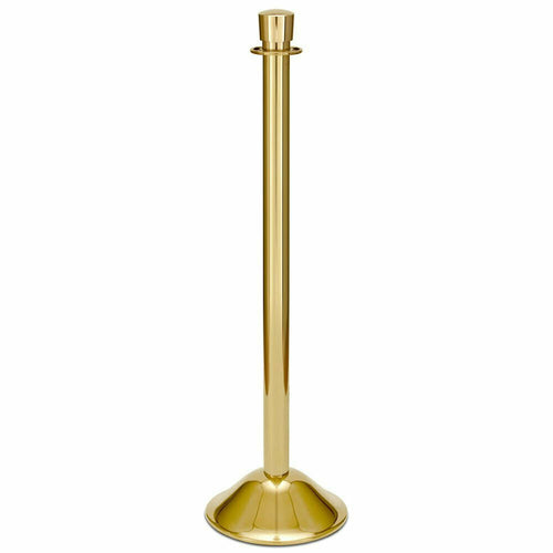 Forbes Industries 39"H Crowd Control Stanchion w/ Hook Ring & Drum Top - Polished Stainless Brass (2733)-cityfoodequipment.com