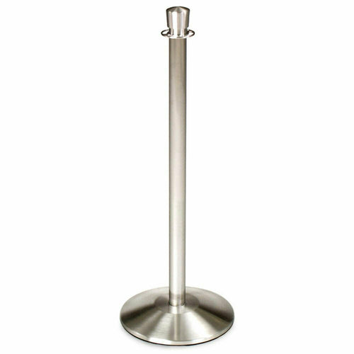 Forbes Industries 39"H Crowd Control Stanchion w/ Hook Ring & Drum Top - Brushed Stainless Steel (2740)-cityfoodequipment.com