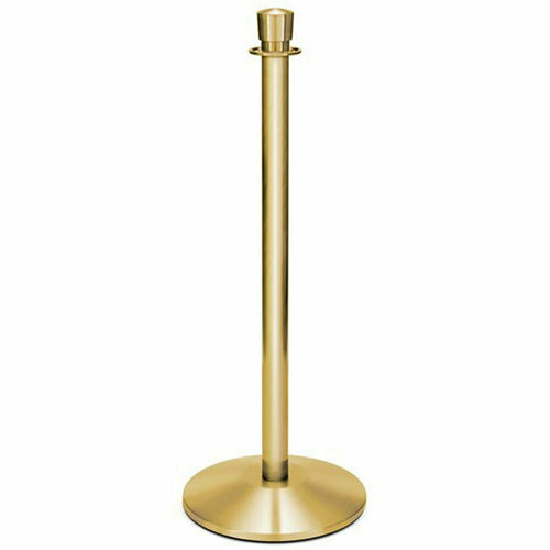 Forbes Industries 39"H Crowd Control Stanchion w/ Hook Ring & Drum Top - Brushed Stainless Brass (2742)-cityfoodequipment.com