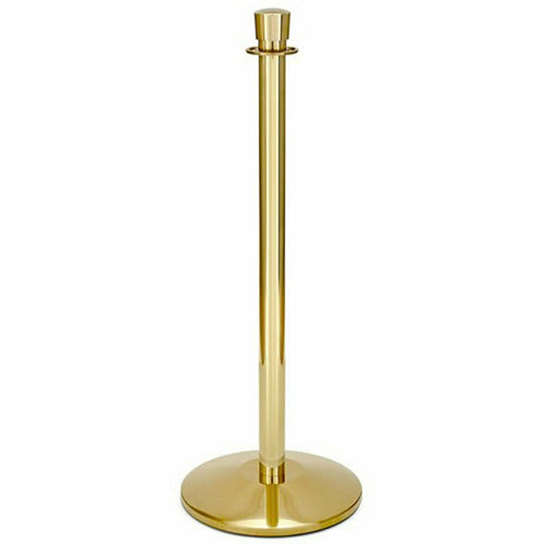 Forbes Industries 39"H Crowd Control Stanchion w/ Hook Ring & Drum Top - Polished Stainless Brass (2743)-cityfoodequipment.com