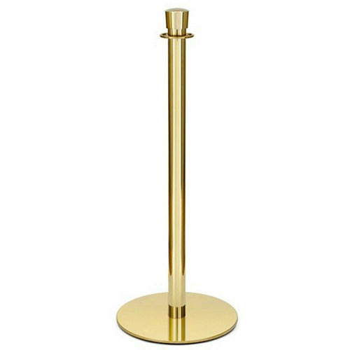 Forbes Industries 37 1/2"H Crowd Control Stanchion w/ Hook Ring & Drum Top - Polished Stainless Brass (2723)-cityfoodequipment.com