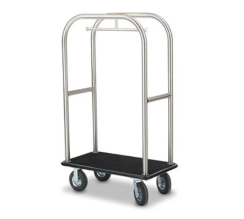 Forbes Industries Luggage Cart w/ (2) Push Bars & Carpeted Deck - 42 1/2"L x 24"W x 68"H, Brushed Steel (2512-SS)-cityfoodequipment.com