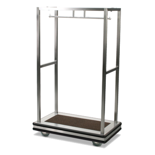 Forbes Industries Luggage Cart w/ Hanger Bar - 44"L x 25 1/2"W x 72"H, Brushed Steel (2545DB-SS)-cityfoodequipment.com