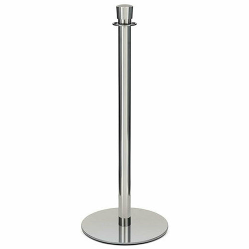 Forbes Industries 37 1/2"H Crowd Control Stanchion w/ Hook Ring & Drum Top - Polished Stainless Steel (2721)-cityfoodequipment.com