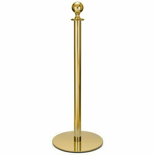 Forbes Industries 37 1/2"H Crowd Control Stanchion w/ Hook Ring & Ball Finial - Polished Stainless Brass (2727)-cityfoodequipment.com