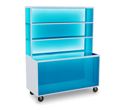 Forbes Industries Mobile Back Bar w/ Open Cabinet & (2) Shelf Top Section - 60"L x 29"W x 77 1/4"H, Steel/Acrylic (4886-W)-cityfoodequipment.com