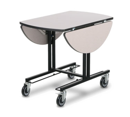 Forbes Industries Oval Room Service Table w/ (2) Bi Fold Drop Leaves - 36"L x 43"W, Stone Matrix Laminate/Black Steel (4969)-cityfoodequipment.com