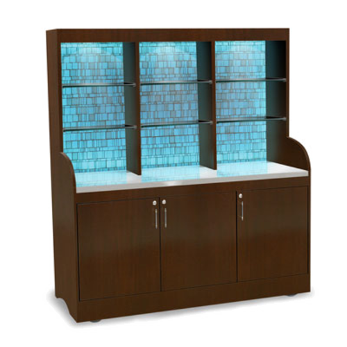 Forbes Industries Mobile Back Bar w/ (3) Doors & (6) Compartment Top Shelf - 70"L x 27-1/2"W x 78"H, Wood Veneer (5873-GLASSTILE)-cityfoodequipment.com